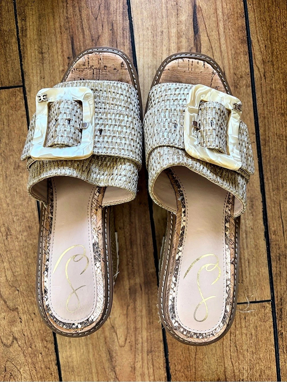 Sam Edelman Woven Wedge Sandals in Beige & Brown NWOB